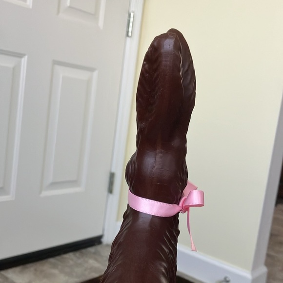 VINTAGE SC  FAUX CHOCOLATE RESIN HAND PAINTED RABBIT PINK BOW & FLOWERS USA MADE - Picture 15 of 15